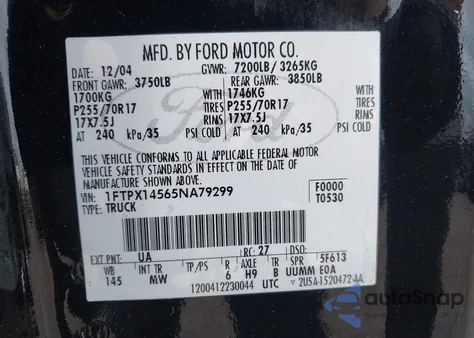 2005 Ford F-150 Fx4/Lariat/Xl/Xlt from USA, damaged, VIN 1FTPX14565NA79299